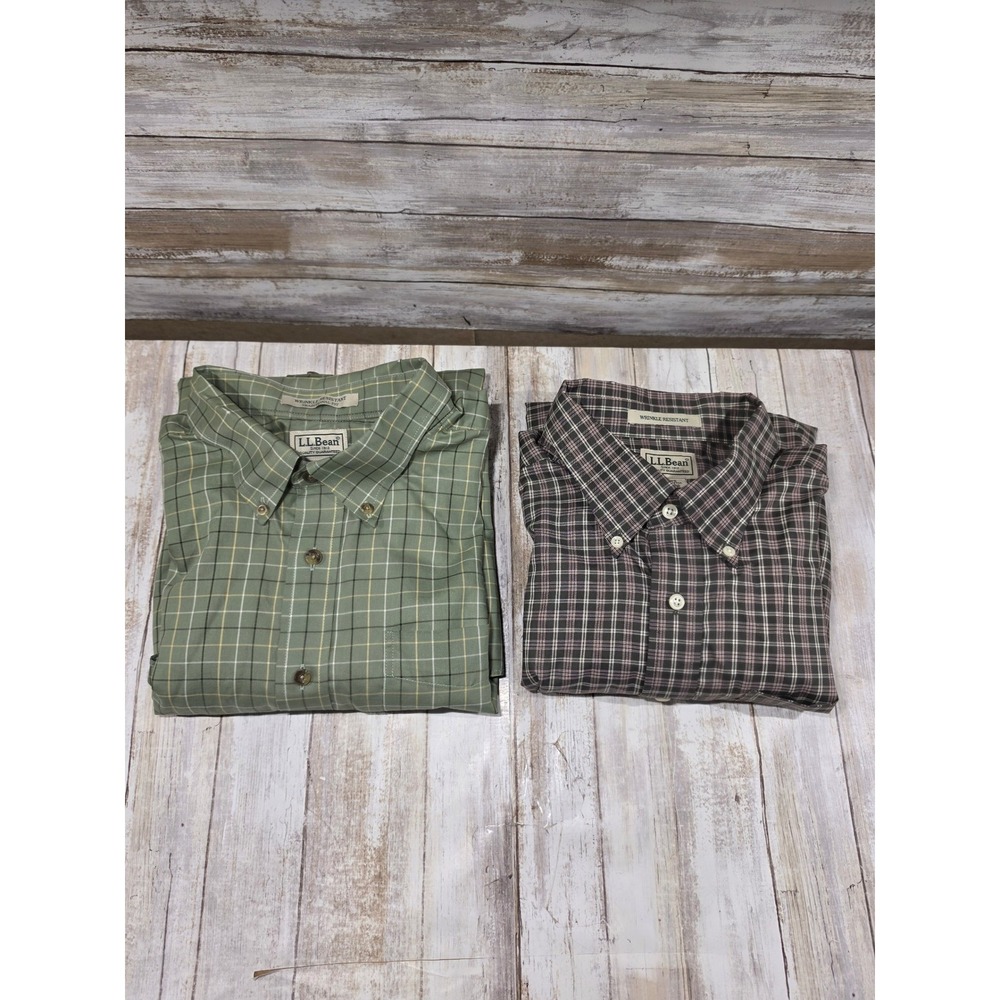 1- L.L. Bean Mens XXL Tall & 1-XL Wrinkle Resistant Traditional Fit Plaid Shirts